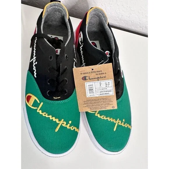 Champion Men's Swipe Colorblock Black & Multi Canvas Shoes Size 7 NEW CP101171Y